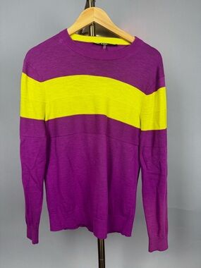Men's MR TURK Crewneck Sweater in Purple with Yellow Stripe